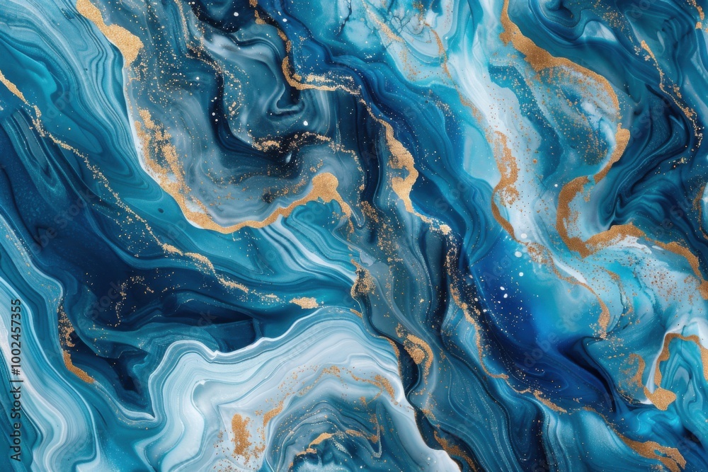 Abstract Marbled Design with Swirling Blue and Gold Patterns, Resembling Fluid Art and Cosmic Inspiration Abstract Marbled Design with Swirling Blue and Gold Patterns, Resembling Fluid Art and Cosmic Inspiration