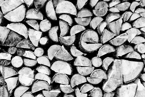 Black and White Woodpile in the mountains in South Tyrol