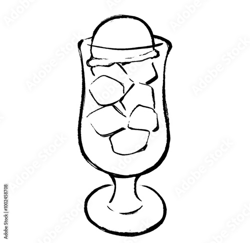筆タッチのメロンクリームソーダのイラスト