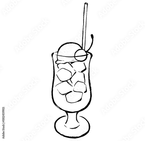 筆タッチのメロンクリームソーダのイラスト