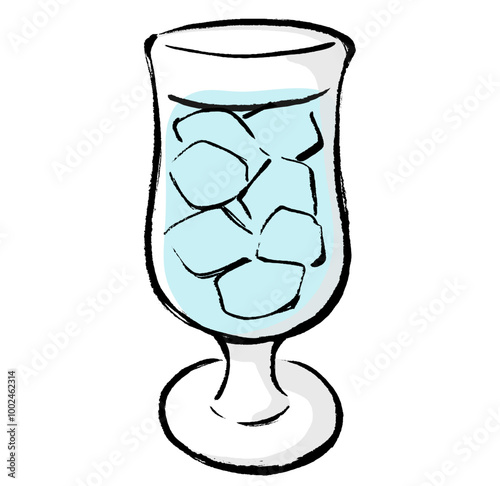 筆タッチのグラスに入った氷と飲み物のイラスト