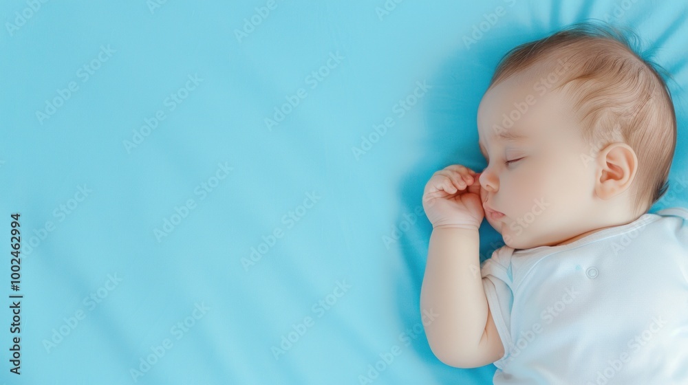Peaceful sleeping baby on soft blue background Peaceful sleeping baby on soft blue background