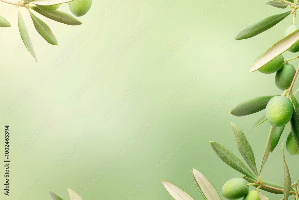 Green olive branches on soft gradient background with copy space. Green olive branches on soft gradient background with copy space.