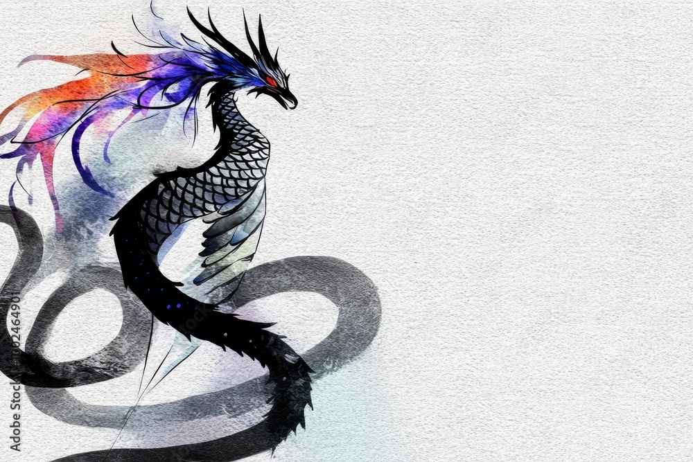 Obraz premium Watercolor Dragon with Abstract Background