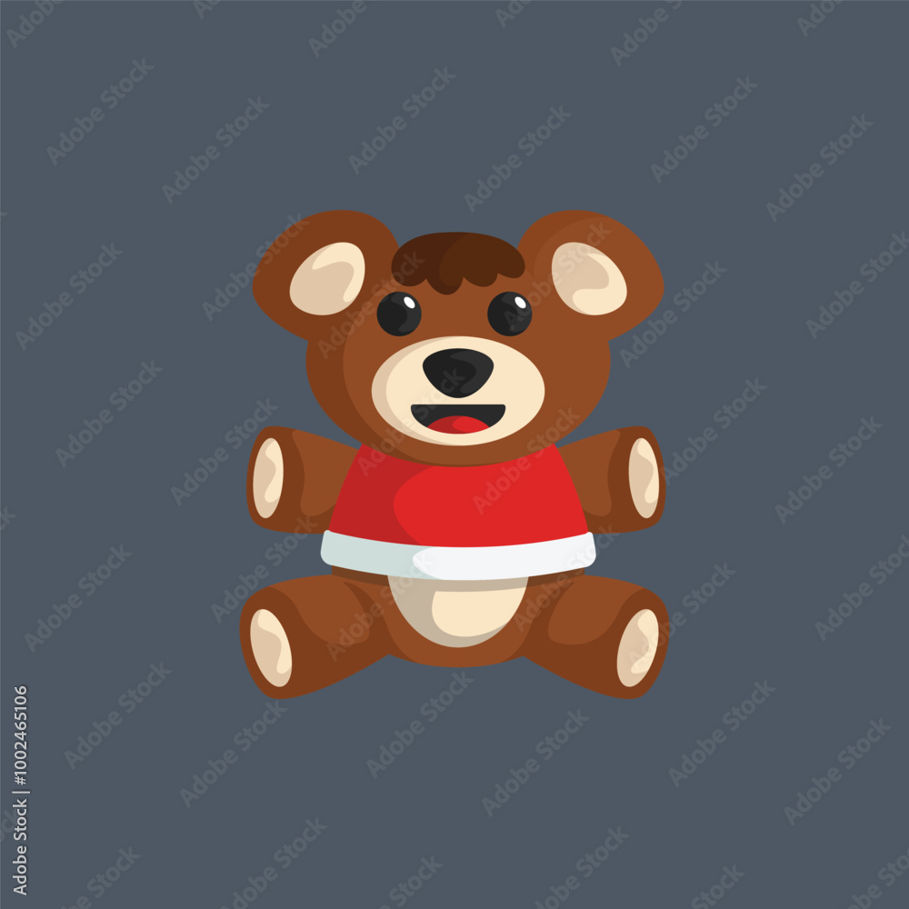 Obraz premium Bear doll wearing red clothes in flat vector design.