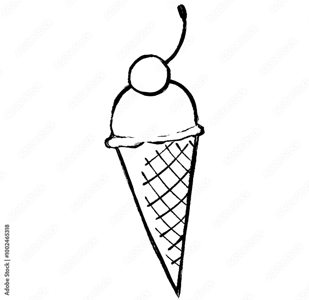 筆タッチのサクランボがのったアイスクリームのイラスト 筆タッチのサクランボがのったアイスクリームのイラスト