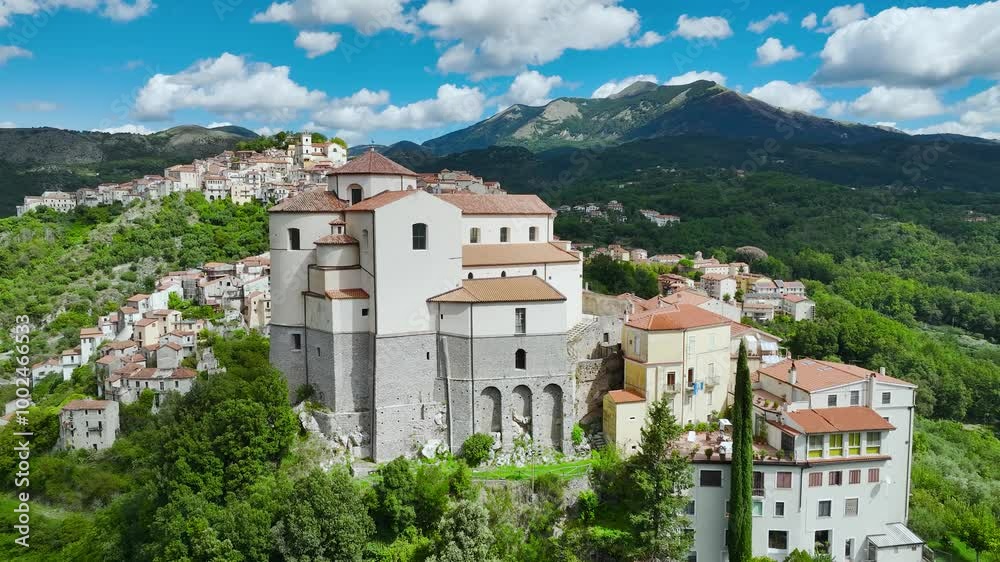 Old Village in mountain from a drone, Rivello, Potenza, Basilicata, Italy, Europe Old Village in mountain from a drone, Rivello, Potenza, Basilicata, Italy, Europe