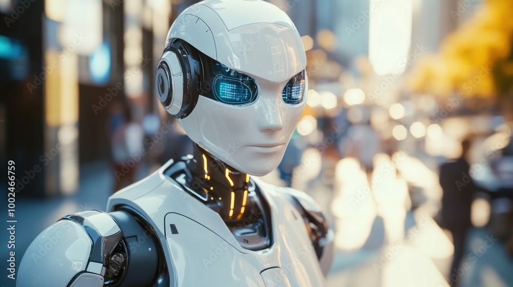 AI-powered robots in a vibrant capital city, assisting humans in daily tasks, from healthcare to transport, blending into modern life AI-powered robots in a vibrant capital city, assisting humans in daily tasks, from healthcare to transport, blending into modern life