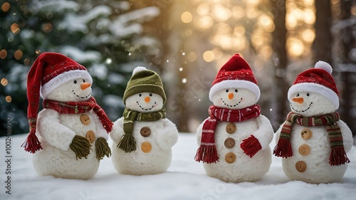 Snowman in celebration of Christmas and New Year's Day There is winter snow and a red gift box in the scene.