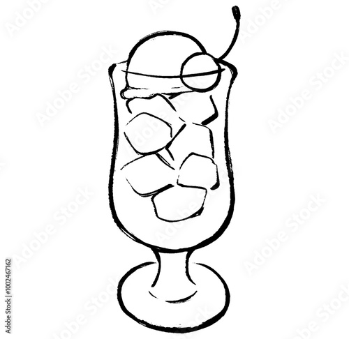 筆タッチのメロンクリームソーダのイラスト