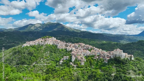 Old Village in mountain from a drone, Rivello, Potenza, Basilicata, Italy, Europe