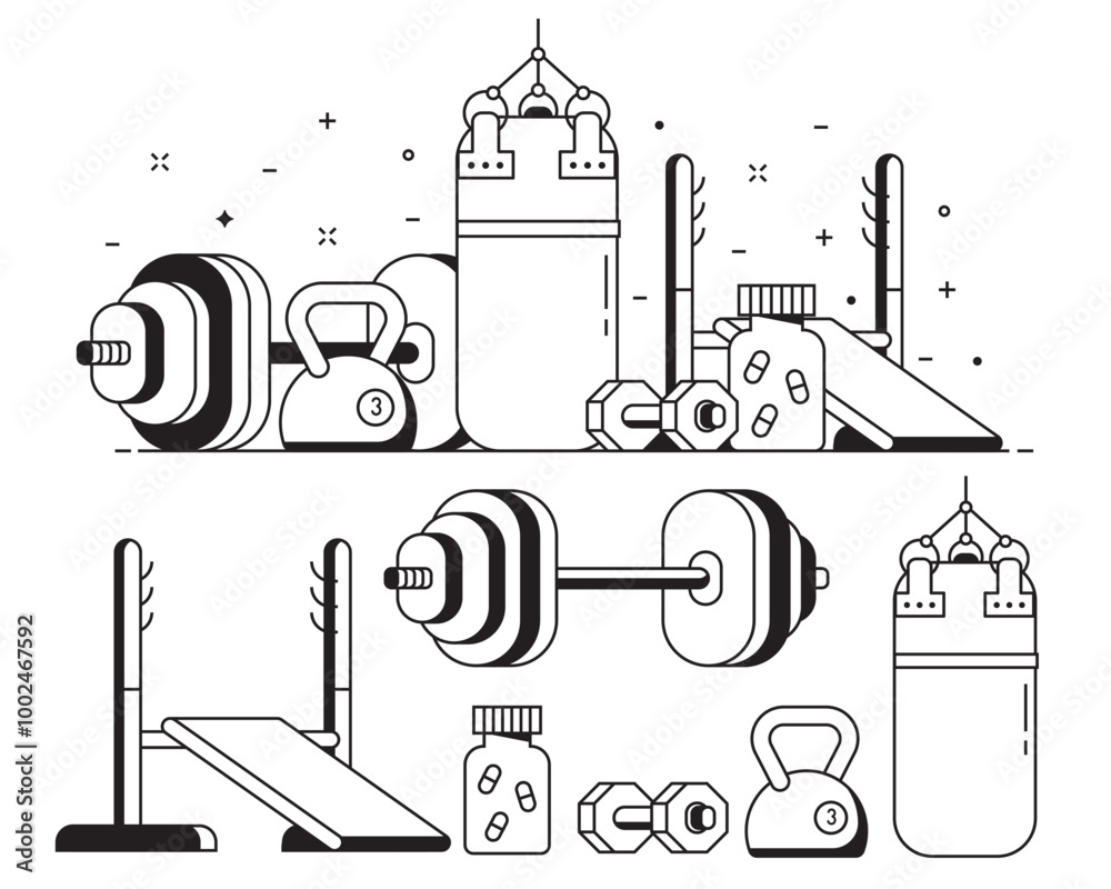 Weightlifting and Powerlifting Line Art Icons
