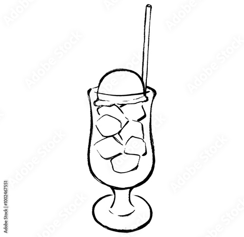 筆タッチのメロンクリームソーダのイラスト