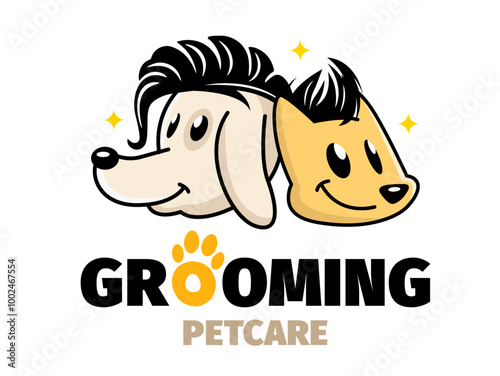 Dog or pet grooming and washing logo design template. Pet Care salon sign. Vector illustration.