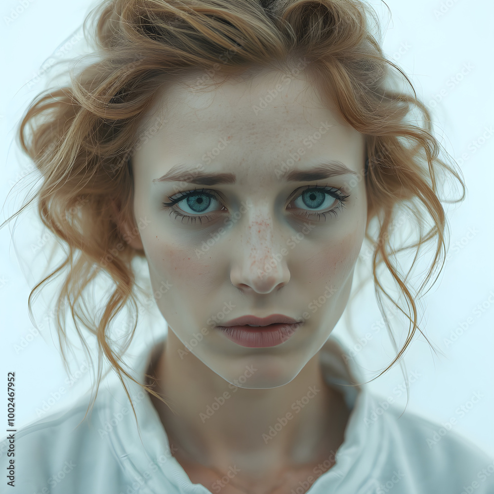 A woman with vibrant red hair and striking blue eyes gazes directly at the camera, creating a captivating image for the viewer to engage with A woman with vibrant red hair and striking blue eyes gazes directly at the camera, creating a captivating image for the viewer to engage with