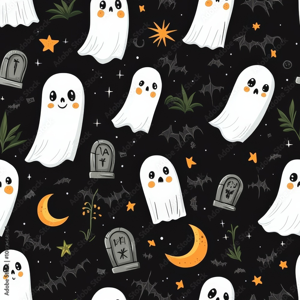 A Halloween themed pattern of ghosts and bats A Halloween themed pattern of ghosts and bats