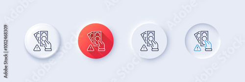 Bribe line icon. Neumorphic, Red gradient, 3d pin buttons. Money fraud crime sign. Cash scam symbol. Line icons. Neumorphic buttons with outline signs. Vector