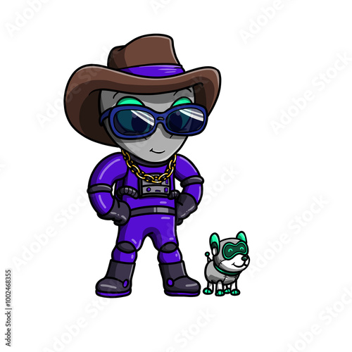 Action-Packed Adventure, Alien Character, Cartoon Style, Digital Art, Whimsical Environment, Playful Viewpoint, Fun Concept