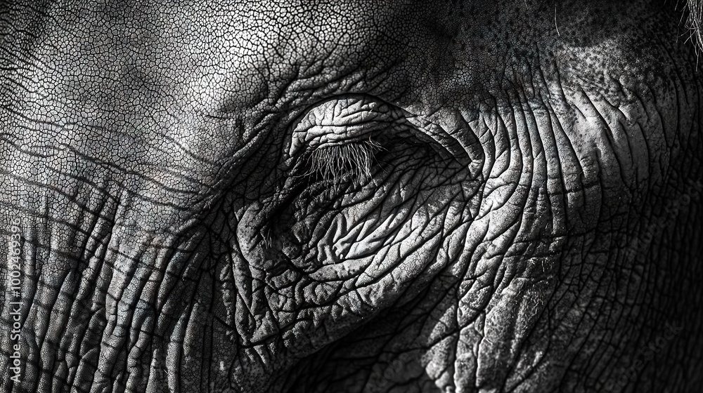 Close-up of an elephant's face with wrinkled skin Close-up of an elephant's face with wrinkled skin