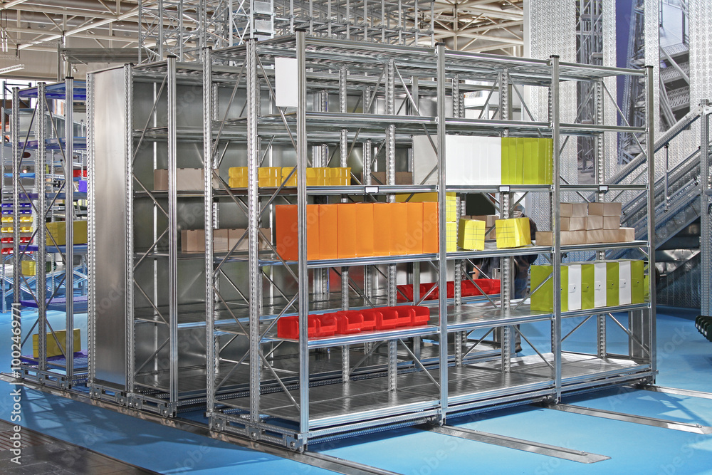 Movable Metal Shelving System in Storage Room Archive Space Saver Warehouse