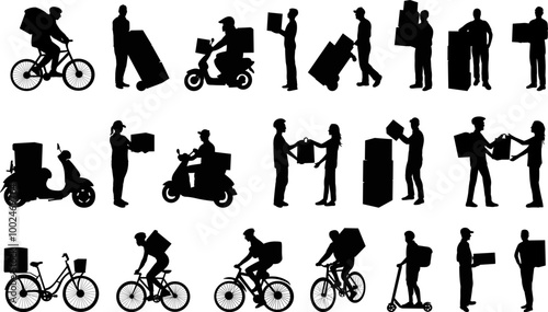 set of couriers, delivery silhouette, vector