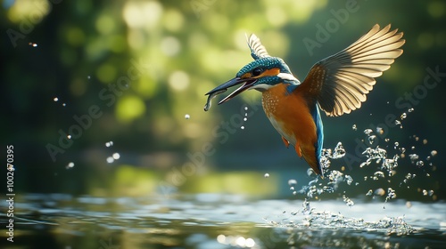 Kingfisher on the branch in autumn forest. Colorful background with bird.