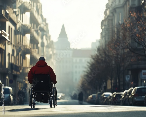 Wallpaper Mural A man moves around the city in a wheelchair. Accessible environment Torontodigital.ca