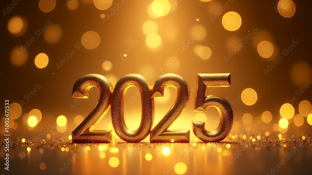 Happy New Year 2025, background with golden bokeh lights and stars. Happy New Year 2025, background with golden bokeh lights and stars.