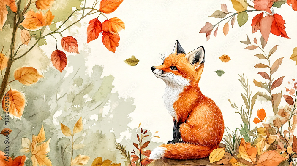 Ein Fuchs im Herbst zwischen bunten Blättern Ein Fuchs im Herbst zwischen bunten Blättern