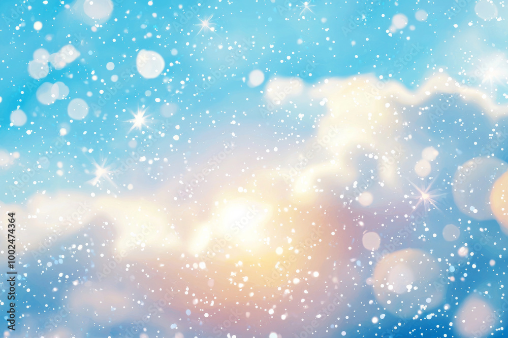 Magical winter snowfall creates a serene atmosphere under a bright blue sky at sunset Magical winter snowfall creates a serene atmosphere under a bright blue sky at sunset