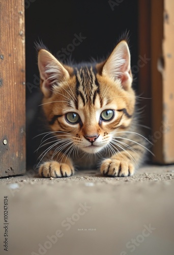 Curious cat peeking adorably photo