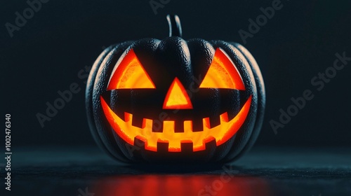 A glowing carved pumpkin with a mischievous grin, embodying the Halloween spirit against a dark background.