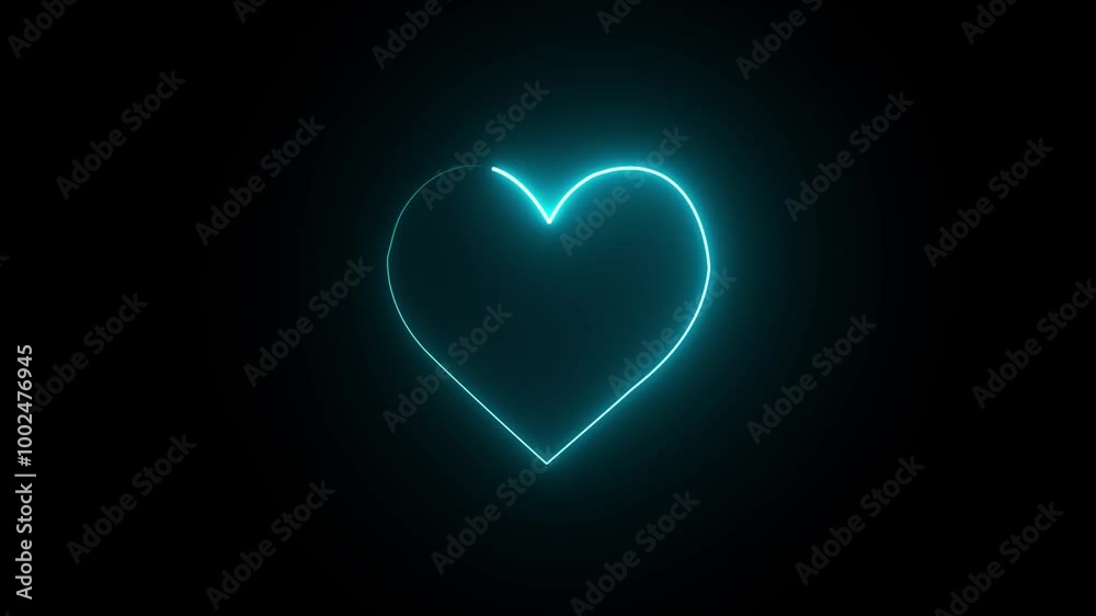 cyan heart neon frame. Neon heart border loop isolated on black background cyan heart neon frame. Neon heart border loop isolated on black background