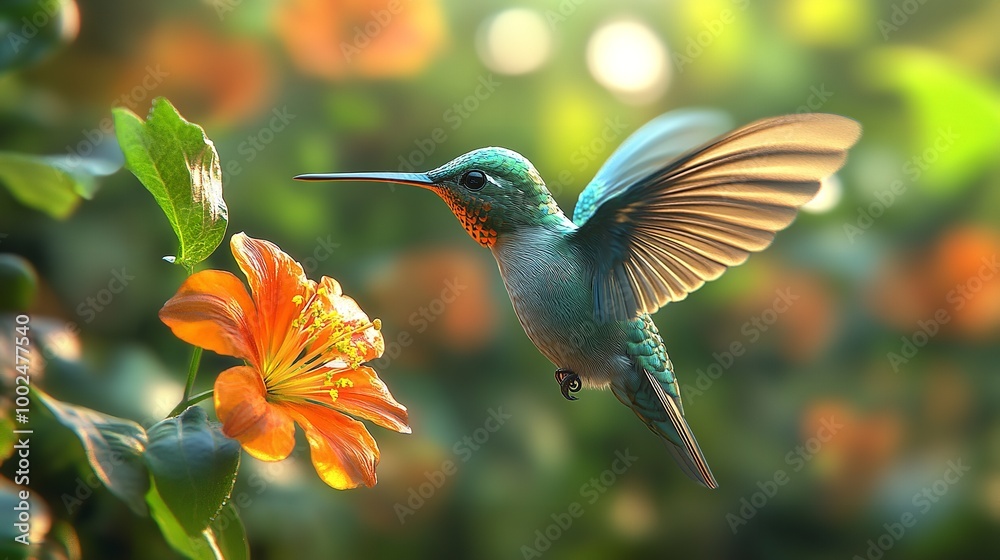 Fototapeta premium Ethereal Movement: Golden-Tailed Sapphire in National Park