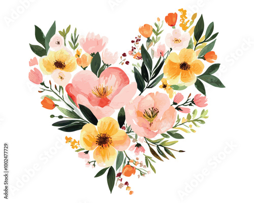 Watercolor Heart Illustrated With Flowers