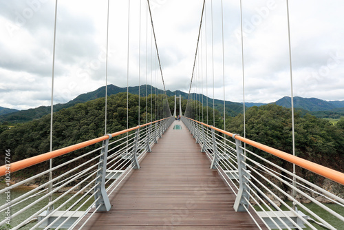 Pocheon Suspension bridge on Hantangang River near Pocheon-si, South Korea