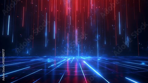 Abstract digital background with vibrant blue and red light streaks, creating a futuristic and dynamic atmosphere.