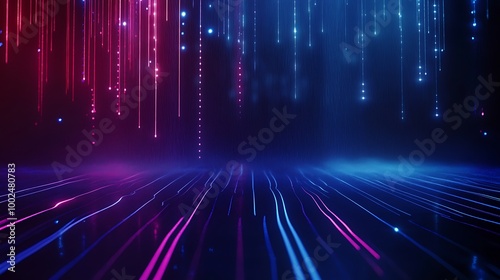 Abstract digital background with vibrant light trails, creating a futuristic atmosphere.