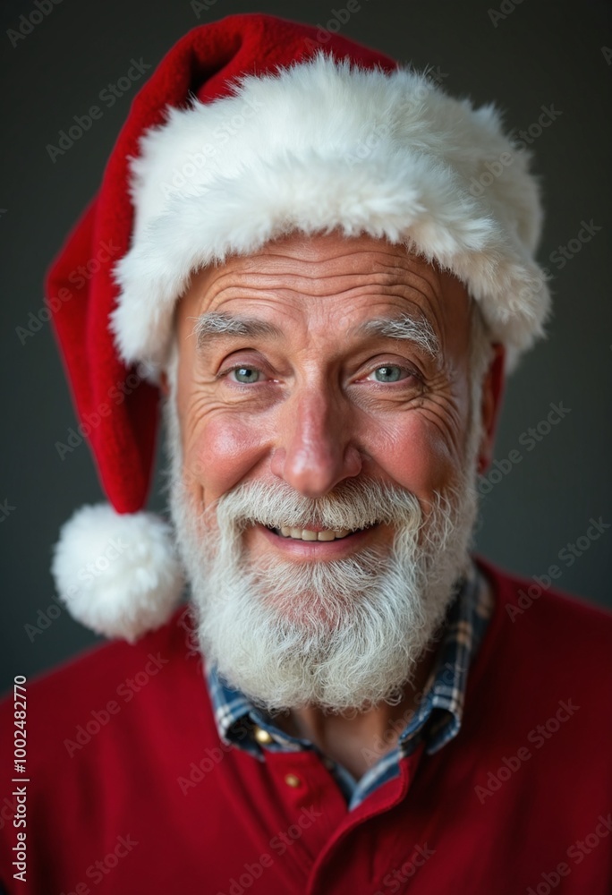 Naklejka premium Portrait of a smiling elderly man in Santa hat