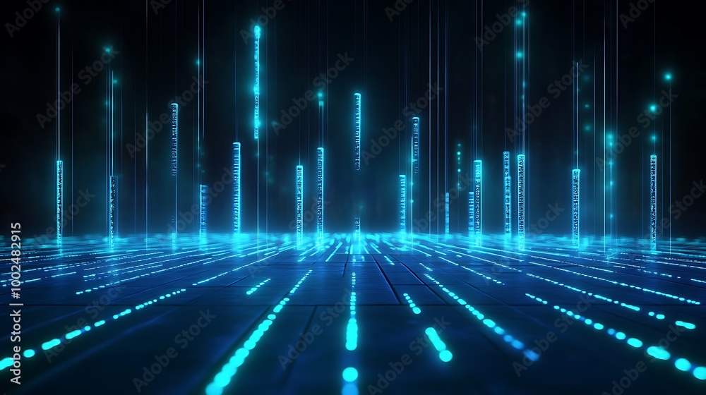 Abstract futuristic glowing lines and dots creating a digital landscape with depth and movement. Abstract futuristic glowing lines and dots creating a digital landscape with depth and movement.