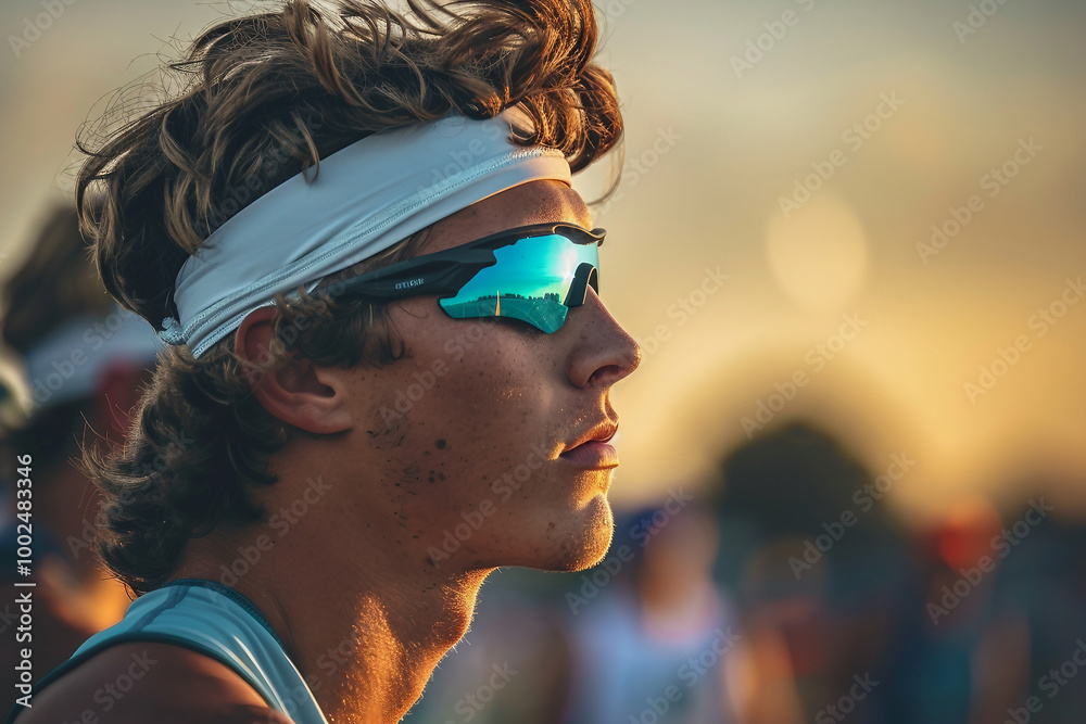 Successful sportsman businessman moving forward reaching goal aim, Generative AI Successful sportsman businessman moving forward reaching goal aim, Generative AI