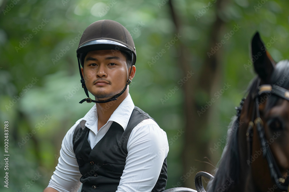 Equestrian sports training, young person learn to ride horse, pure breed animal Generative AI Equestrian sports training, young person learn to ride horse, pure breed animal Generative AI