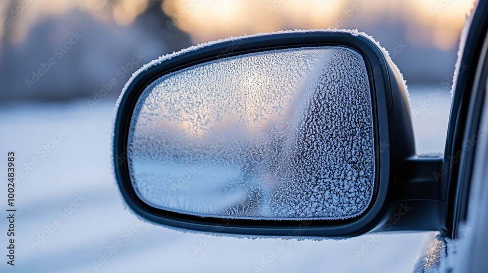 Frosted Car Mirror on a Winter Day Frosted Car Mirror on a Winter Day
