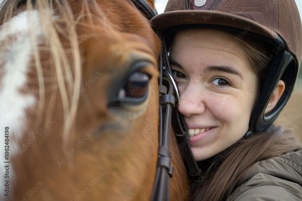 Generative AI illustration, equestrian sports lesson training, young person man woman kid learning to ride a horse Generative AI illustration, equestrian sports lesson training, young person man woman kid learning to ride a horse