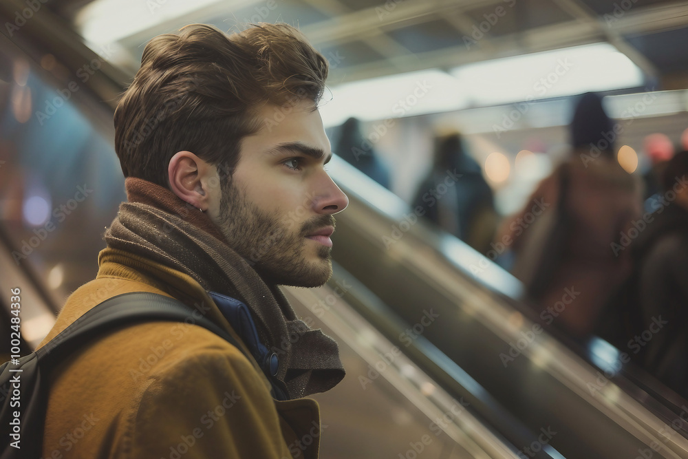Futuristic modern public transport station with crowd of people, Generative AI image Futuristic modern public transport station with crowd of people, Generative AI image