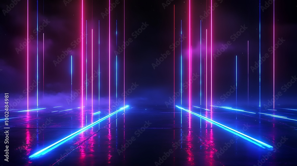 Abstract neon lights and reflections create a vibrant atmosphere, perfect for futuristic backgrounds or creative designs. Abstract neon lights and reflections create a vibrant atmosphere, perfect for futuristic backgrounds or creative designs.