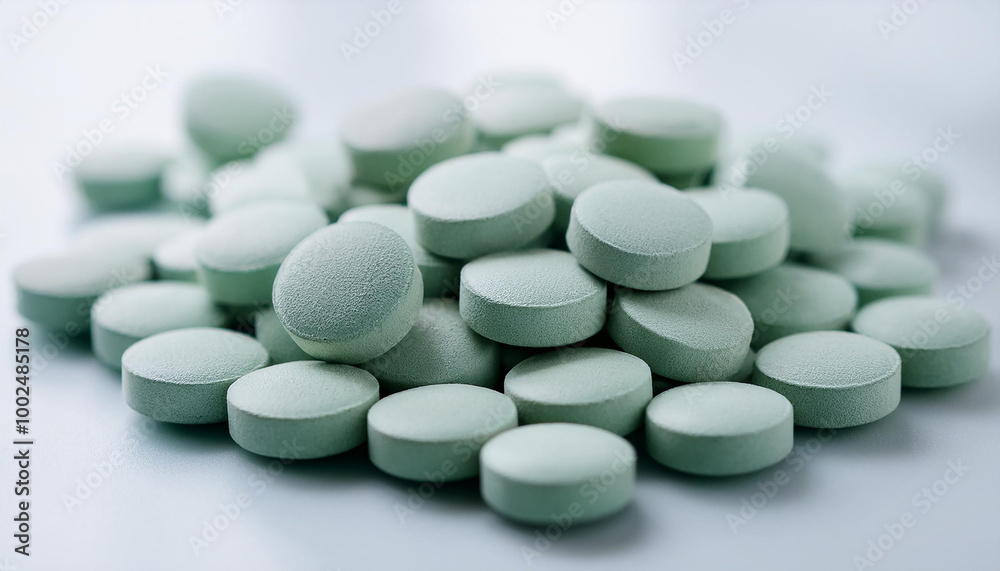 Heap of green pills. Prescription drug. Vitamins or supplements. Painkiller, medication, health care Heap of green pills. Prescription drug. Vitamins or supplements. Painkiller, medication, health care