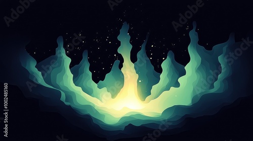 Abstract Green Nebula with Stars