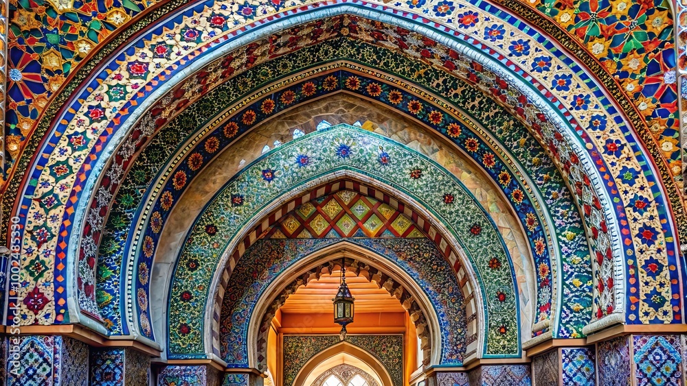 Obraz premium Elegant Mosaic Archway Design Featuring Intricate Patterns and Vibrant Colors for Artistic Spaces