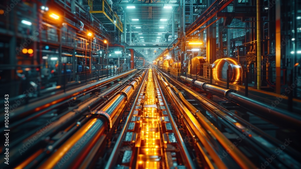 Industrial Factory Interior with Conveyor Belt Industrial Factory Interior with Conveyor Belt